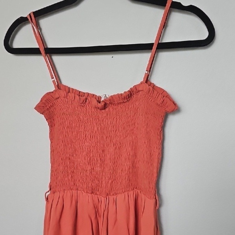 Love Tree Spaghetti Strap Flowy Orange Smocked Bodice Jumpsuit Small - Picture 8 of 9